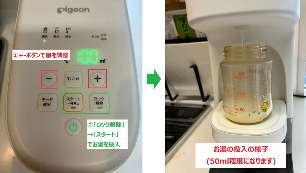 ミルスマートでお湯を投入するまでの図